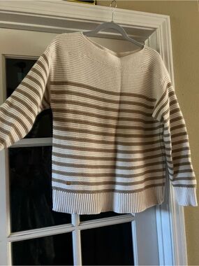 Ralph Lauren Striped Crewneck Sweater in Cream and Tan - Women